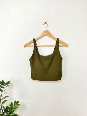 old navy power soft light support longline sports bra medium olive green